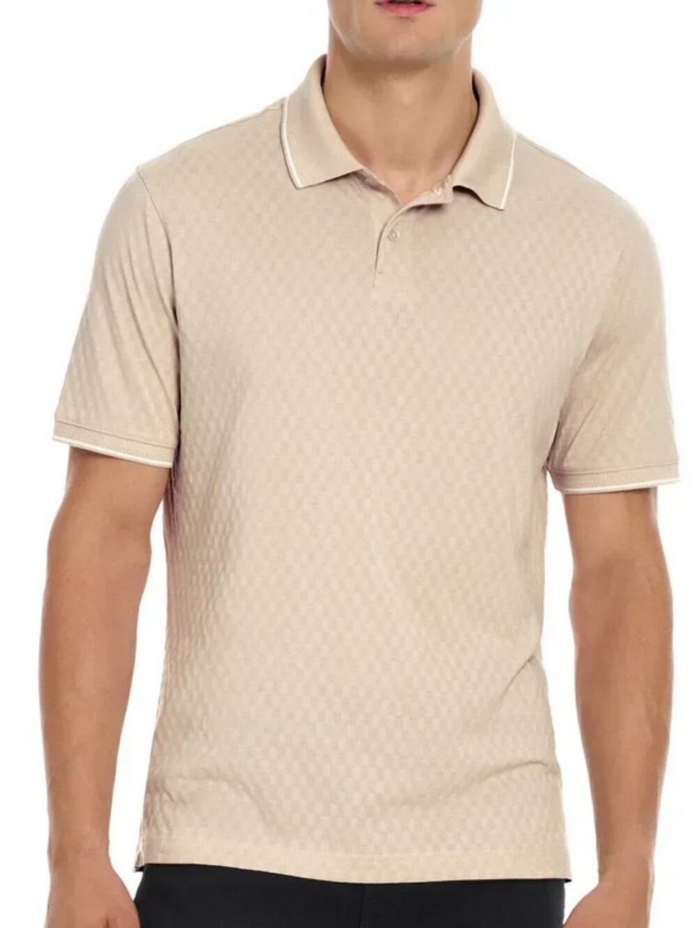 Ted Baker Textured Pure Cotton Knitted Polo Shirt Beige Size Medium